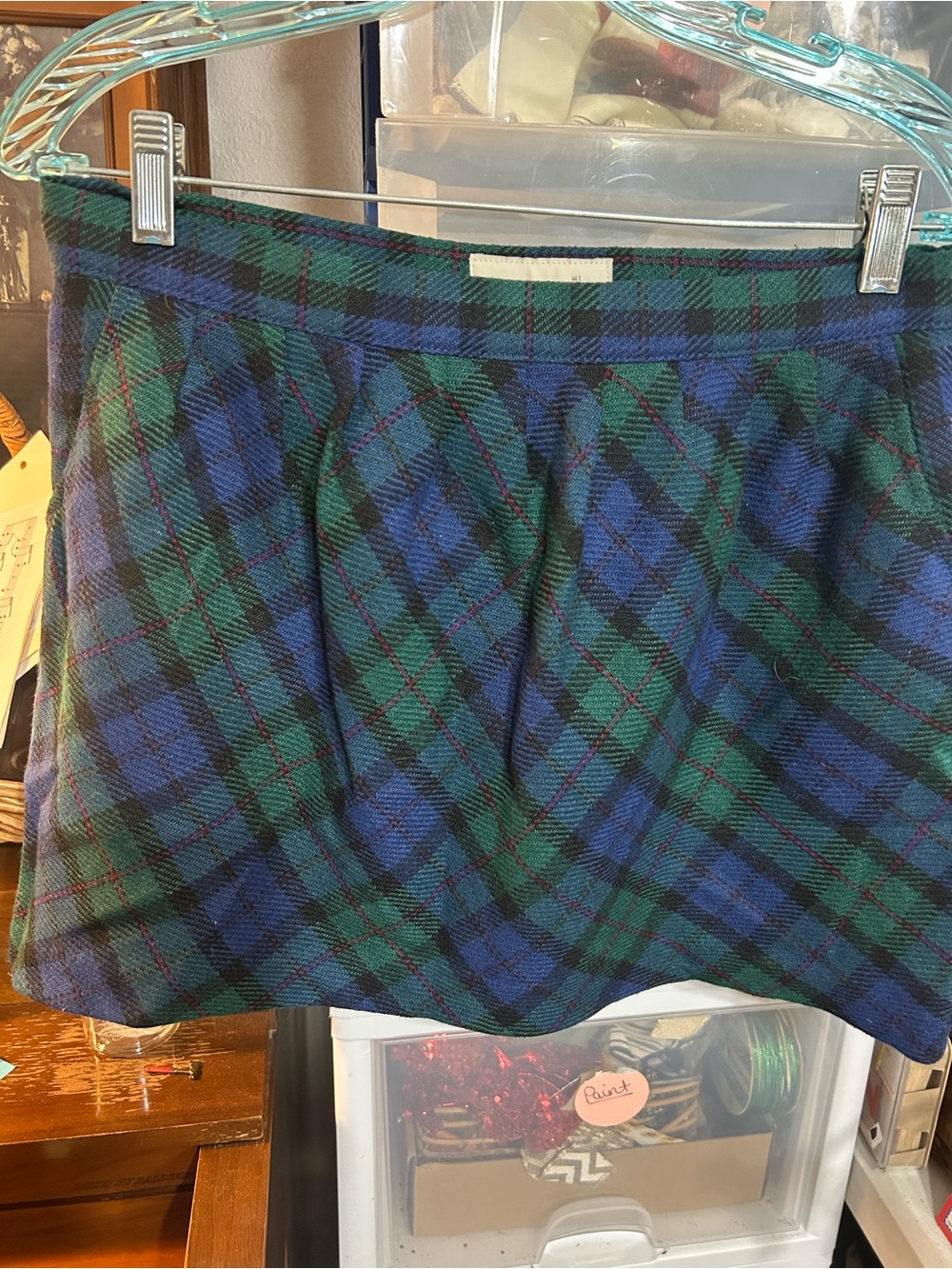 Old Navy Plaid Green & Blue Wool Blend Mini Skirt
